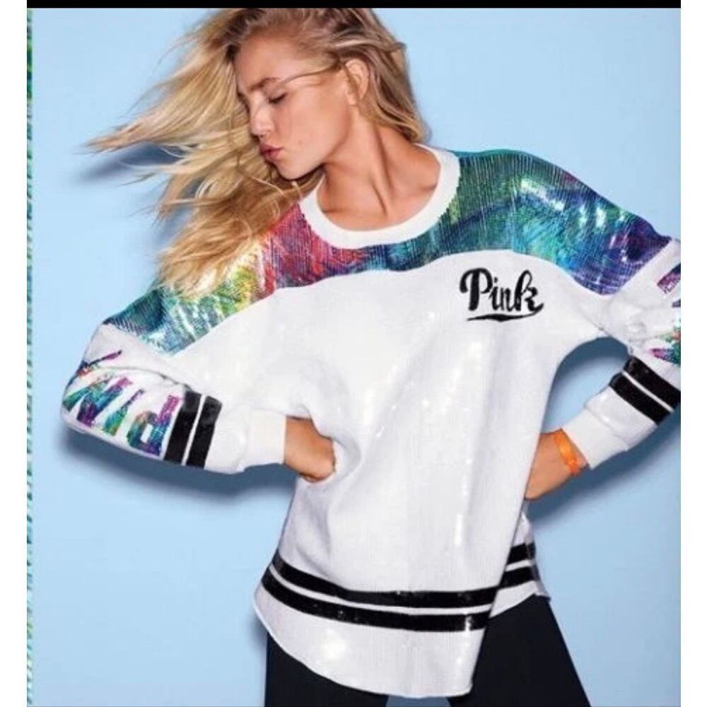 Victoria’s Secret Pink XS Limited Release Sequin Open-back Varsity Crew 001
